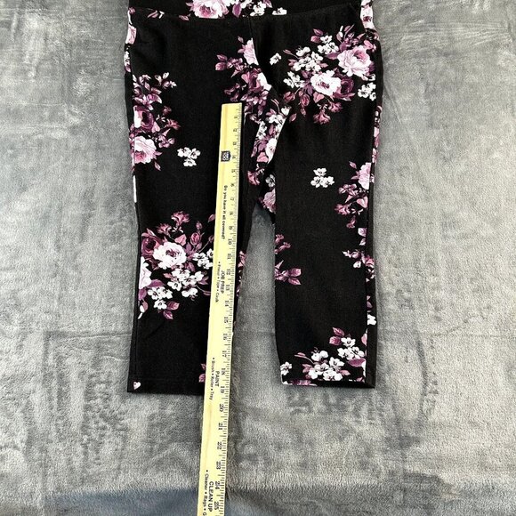 Torrid 0R Floral Black Pink Leggings Soft Athletic Comfort - Picture 4 of 8